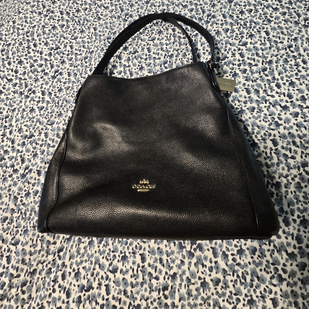 Coach Black Leather Shoulder Bag and Matching Wallet with Gold Accents